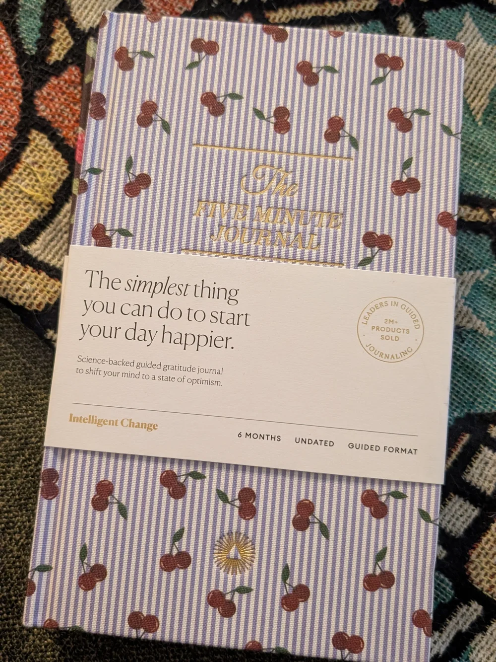 The Five Minute Journal By Intelligent- Cherry Stripe Guided Gratitude Journal
